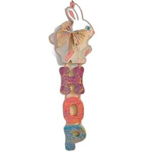 Easter Bunny Wall Hanging Wooden Colorful 8” x 28”, Original Box